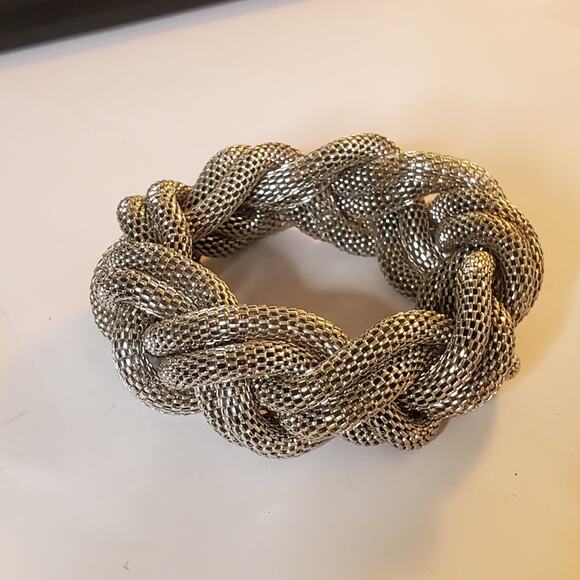 Vintage Silver Tone Metal mesh braided unisex Bracelet 7.5" around 1.5" - Picture 3 of 8